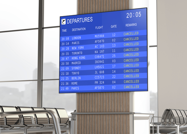 لوحة FID تعرض الرحلات الجوية على شاشات في المطار