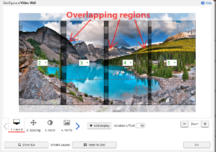 المناطق المتداخلة لصورة مميزة على واجهة مكون جدار الفيديو المستخدم