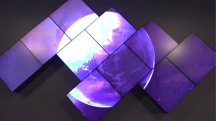 جدار فيديو فني مع فن القمر الأرجواني